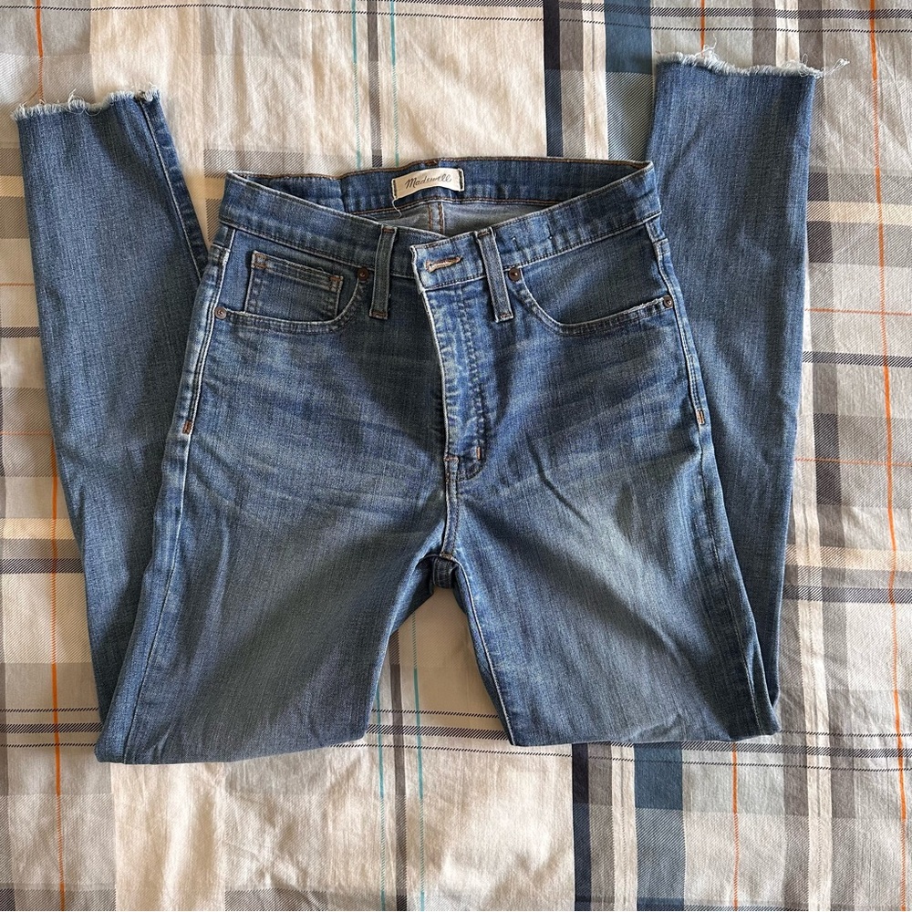 Madewell 9” High Rise Blue Skinny Distressed Jeans with Stretch - Picture 3 of 13